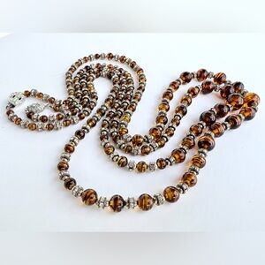 Vintage 1960s-70s Kenneth Jay Lane Glass Bead Rhinestone Rondelle Necklace Set